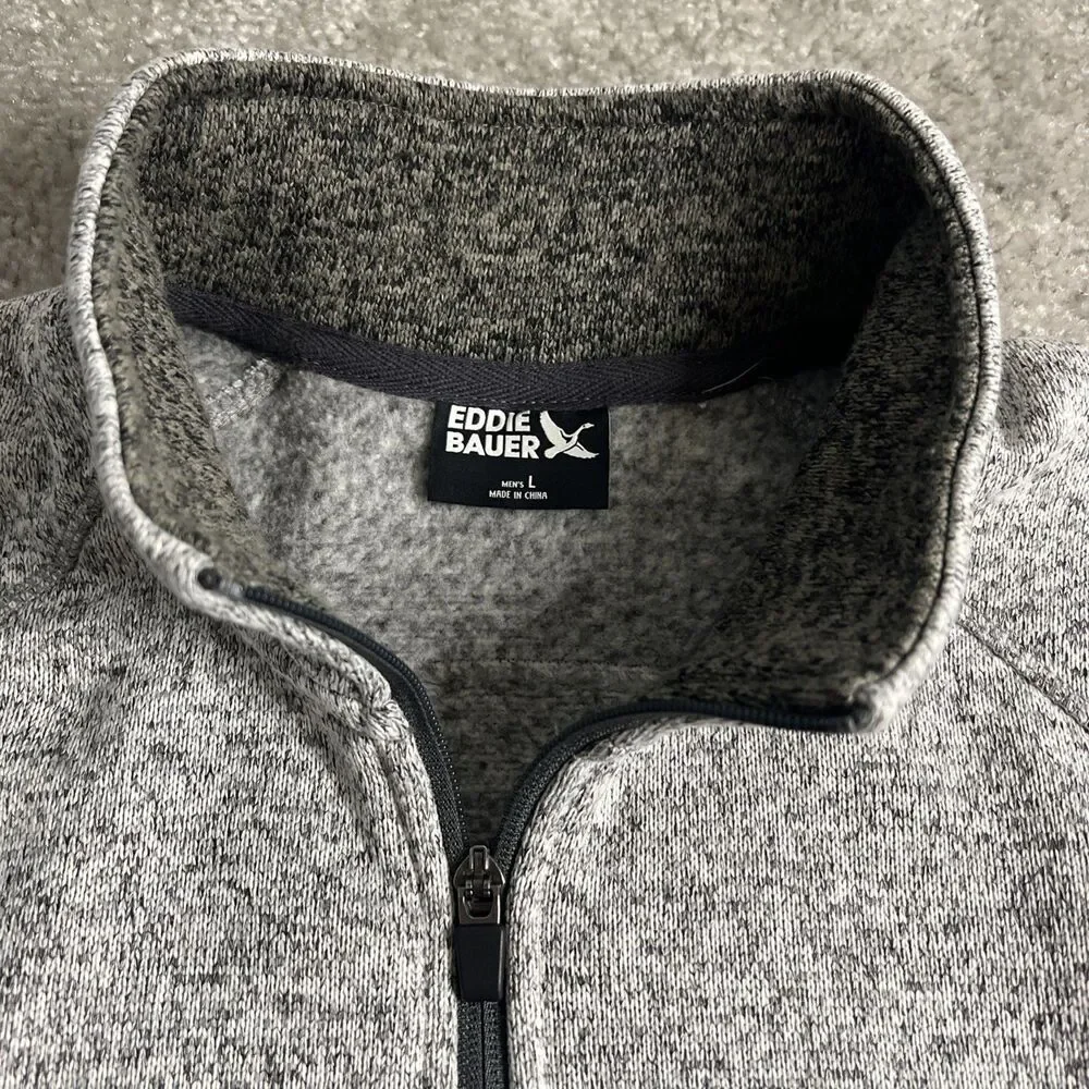Eddie Bauer Sweater Mens Large Gray Quarter Zip Fleece Pullover Outdoors Warm - Picture 2 of 4